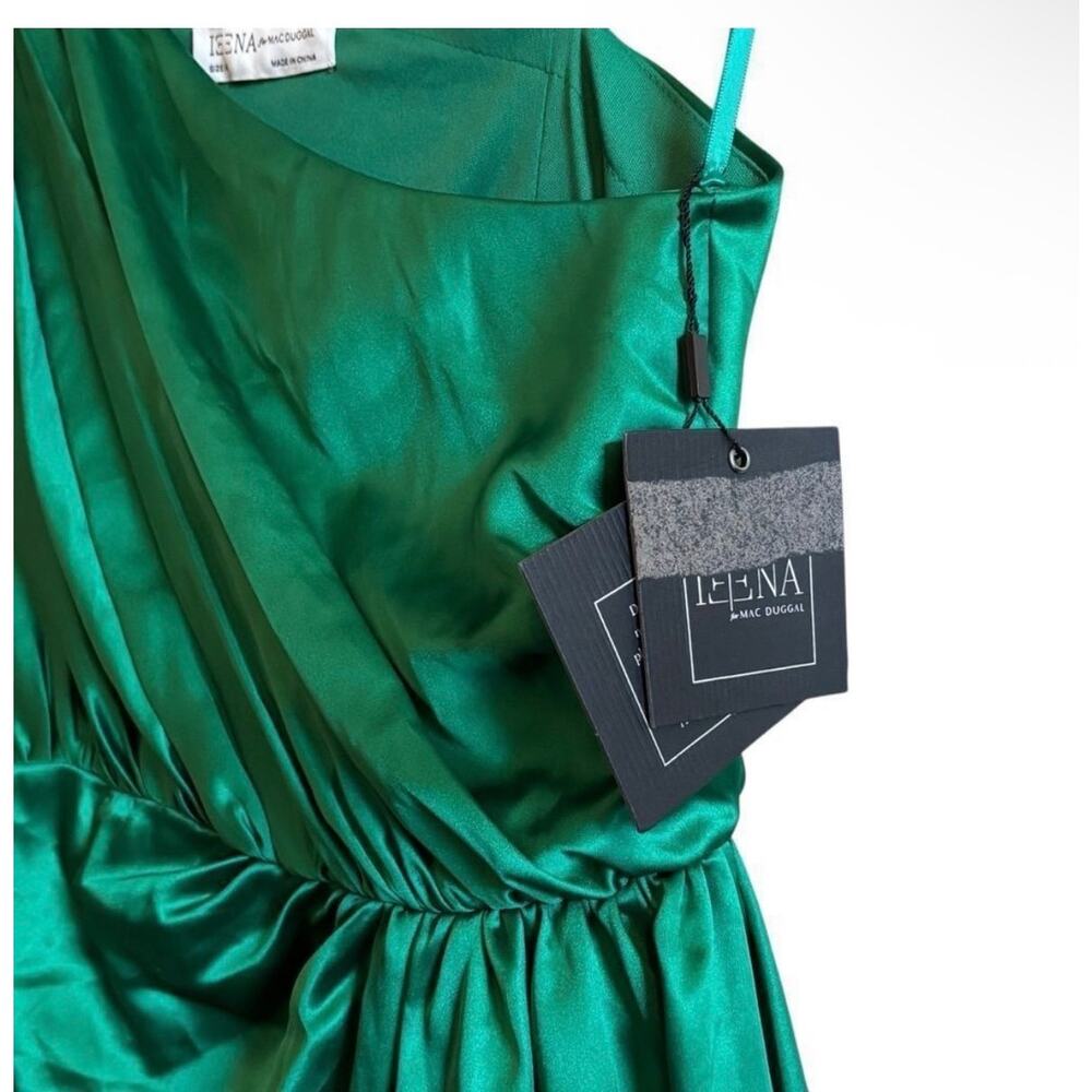 IEENA Mac Duggal Emerald Green One Shoulder Satin Gown NWT Formal Evening Dress - Picture 6 of 11